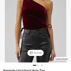 Amanda Uprichard Ania One-Shoulder Velvet Crop Top - Deep Red